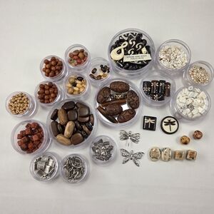 ​Curated Vintage Natural Bead Collection: Carved Bone, Exotic Wood & Ceramic